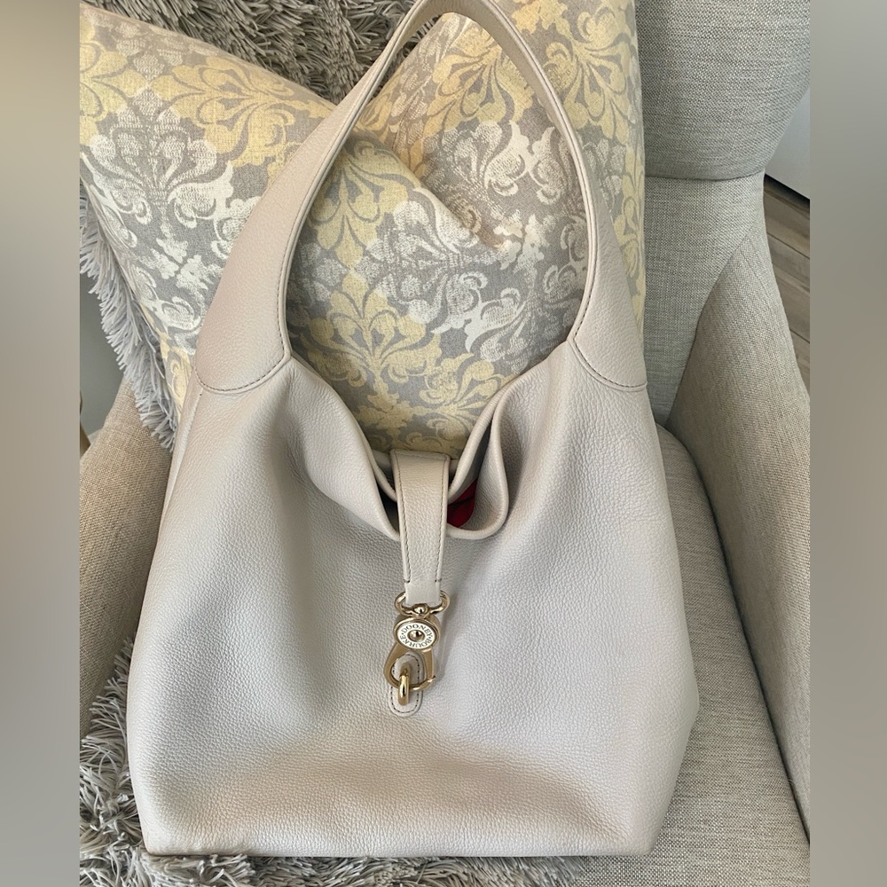 Stunning Cream Leather Hobo Handbag